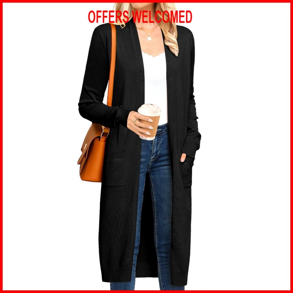 Long Cardigan Sweater Lightweight Open Front Duster With Pockets
